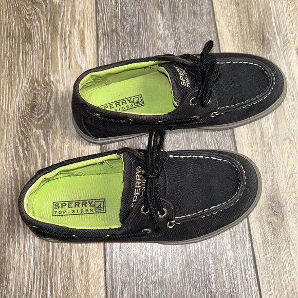 Sperry Top-Sider Halyard Loafers Youth US Size 3 Black Green Canvas Boat Shoes - Picture 2 of 11